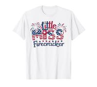 Little Miss Firecracker 4 luglio bandiera americana ragazze bambini Maglietta