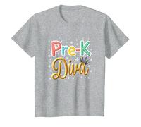 Little Miss Pre-K Diva | Principessa Prescolare Maglietta, Bambini, Grigio Melange, 10 Anni