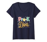 Little Miss Pre-K Diva | Principessa Prescolare Maglietta con Collo a V, Donna, Navy, M