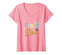 Little Miss Pre-K Diva | Principessa Prescolare Maglietta con Collo a V, Donna, Rosa, M