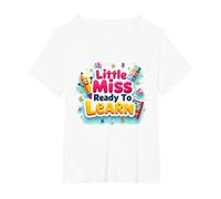 Little Miss Pre K è pronta a Imparare la Grafica Scolastica Maglietta, Donna Plus-Size, Bianco, 1X