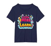 Little Miss Pre K è pronta a Imparare la Grafica Scolastica Maglietta, Donna Plus-Size, Navy, 1X