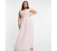 Little Mistress Plus - Vestito lungo color cipria con manica con volant decorata e incrocio in vita-Rosa 22