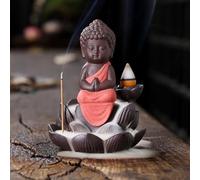 Little Monk Incense Burner Ornament,Zen Intention High Mountains Flowing Water Household lwood Holder Stick Thread Incense Decorations (Blue) (Red)