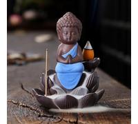 Little Monk Incense Burner Ornament,Zen Intention High Mountains Flowing Water Household lwood Holder Stick Thread Incense Decorations (Blue) (Blue)