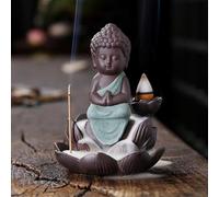 Little Monk Incense Burner Ornament,Zen Intention High Mountains Flowing Water Household lwood Holder Stick Thread Incense Decorations (Blue) (Green)