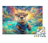 Little Otter in Blue Vest Floats Puzzle Da 1000 Pezzi Adorable Otter Qualità Premium, Ottimo Gioco Per Adulti E Bambini Little Otter in Blue Vest Floats