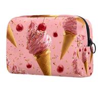 Little Pink Strawberry Ice Cream Background Cosmetic Makeup Bags - Piccola borsa da viaggio con cerniera, portatile, organizer per trucchi per donne e ragazze, Multicolore 01, 18.5x7.5x13cm