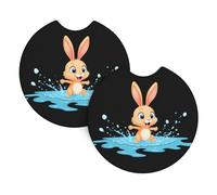Little Rabbit Stepping Into The Puddle Printed Sottobicchieri Portabicchieri 2 Pezzi Decorativi Sottobicchiere Sottobicchieris Per Donne Uomini Suv 6.9Cm