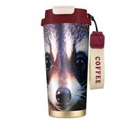 Little Raccoon Face - 1 borraccia termica in acciaio inox, per donne e uomini, con coperchio a prova di perdite, colore rosso