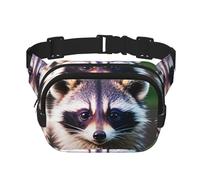 Little Raccoon Face 1 Print Square Double Layer Funzionalità Marsupio Unisex Crossbody Pack Travel Workout, Nero, Taglia Unica, Nero, One Size