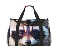 Little Raccoon Face 1 stampa Bagagli a mano per donne uomini borsa a tracolla Weekender per Yoga Viaggi Must Haves, nero, Taglia unica