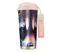 Little Raccoon Face - Borraccia isolata in acciaio inox, per donne e uomini, con coperchio a prova di perdite, colore rosa