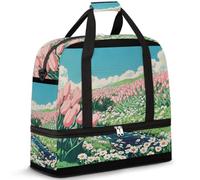 Little Stream Tulip Borsone da viaggio con scomparto per scarpe e custodia per trolley, borsa da palestra pieghevole, per donne e uomini, Nero