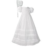 Little Things Mean A Lot - Abito da battesimo in batista di cotone bianco da 30"" con bordo a zigzag e cuffia - 3 mesi (8-12 libbre)