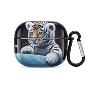Little Tiger in Space - Custodia per auricolari Bluetooth a corpo intero, protezione antiurto, custodia rigida con supporto per ricarica wireless con portachiavi, regalo personalizzato per AirPods 3
