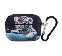 Little Tiger in Space - Custodia protettiva antiurto per Airpods Pro di seconda generazione, con moschettone, anti-caduta, colore: nero
