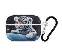 Little Tiger in Space - Custodia protettiva antiurto per Airpods Pro di seconda generazione, con moschettone, anti-caduta, colore: bianco