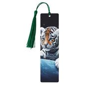 Little Tiger in Space Segnalibro in legno per uomini e donne che leggono segnalibri in legno unici fatti a mano con nappa ciondolo segnalibro per amanti dei libri, regalo di compleanno per insegnanti