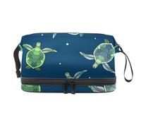 Little Turtles - Trousse per cosmetici a doppio strato con pois bianchi su sfondo blu, per donne e ragazze, borsa da viaggio per trucchi, pratica borsa organizer con scomparto per pennelli, Multi,