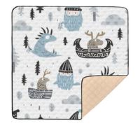 Little Vikings, Tappetino da ginnastica e attività per bambini, alla moda, scandinavo, morbido, spesso, per interni ed esterni, accogliente, traspirante, per gattonare i bambini, 127 x 127 cm