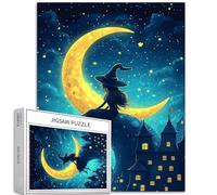 Little Witch Seduta sulla Luna Puzzle da 1000 pezzi per adulti Cielo stellato Sfondo Art Puzzle colorato fai da te per la decorazione della casa Regali Puzzle Famiglia Perfetto per serate di gioco 50