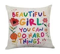 Littlefa Graziosa federa per cuscino con scritta Beautiful Girl You Can Do Hard Things, con fiori colorati, federa decorativa per ragazze, amici, ragazze adolescenti