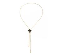 LittleFathand Collana da donna con fiore smaltato nero - oro a forma di Y regolabile scorrevole collana nappa minimalista boho trendy gioielli floreali per lei, Regolabile, Pelle sintetica, Non pietra