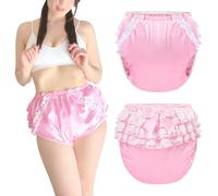 LittleForBig - Copriscarpe per pannolini per adulti, lavabile, riutilizzabile, impermeabile, con fiocco in pizzo e arricciature, in satin rosa, taglia XL