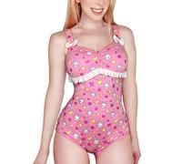 LittleForBig Cotton Romper Onesie Pajamas Bodysuit - Usagi Moon/Teddy Friends, Rosa 2, XS