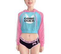 LittleForBig Donna Gaming Casual Regular Fit Manica Lunga Coulisse Cropped Cappuccio Sweater Rosa