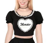 LittleForBig Kawaii Crop Top Puff Manica Scoop Collare Camicia- Piccolo Mostro L