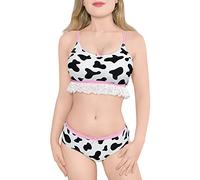 LittleForBig Lacy Trim Donna Nightwear Spaghetti e Biancheria Intima Cami Top Shorts Lingerie Bralette Loungewear-Mucca Bianco M