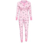 LittleForBig Pigiama da donna a maniche lunghe setoso e traspirante con coniglietti e fiocchi set due pezzi morbido elastico pigiameria, rosa, M