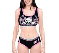 LittleForBig Set bralette da donna in seta con canotta e mutandine sportive loungewear - Bella Goth Brat Bralette Set, Nero , M