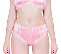 LittleForBig Slip hipster unisex in raso Sissy pizzo volant mutandine slip per crossdresser transgender, rosa, L