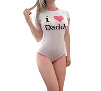 LittleForBig Tutina per pannolini per bebè per adulti (ABDL) Snap Crotch Pagliaccetto Pigiama - Modello di I Love Daddy Rosa XXL