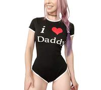 LittleForBig Tutina per pannolini per bebè per adulti (ABDL) Snap Crotch Pagliaccetto Pigiama - Modello di I Love Daddy Nero L