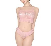 LittleForBig tutù a Rete Lacy Trim Donna Nightwear Spaghetti e Biancheria Intima Cami Top Tanga Bralette Set-I'm Baby Rosa L