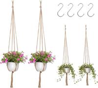 Littlegaofeithing 4 Pcs Portavasi Sospesi Macramè, Corda per Piante da Appendere, con 4 ganci a forma di S, Decorazioni Appese per Piante da Interno Esterno Balcone Giardino Finestre