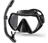 LITTLEJSY Set da snorkeling per adulti, con occhiali da snorkeling anti-appannamento e boccaglio asciutto, maschera professionale da snorkeling in vetro temperato per snorkeling (nero)