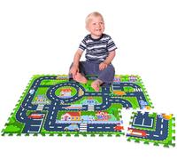 LittleTom Set di 12 tappetini puzzle strada per bambini, 30 x 30 cm, interni ed esterni, auto