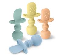 LittleWhispers Baby Silicone Spoons - Self Feeding 6 Months - Infant Toddler Utensils - First Stage, Baby Led Weaning - 4 Pack