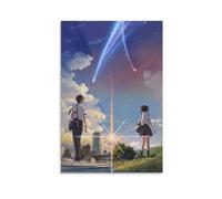 LITTPU Poster artistico a tema anime con paesaggio romantico cielo nuvoloso decorazione da parete personaggi giovanili in città estetica sognante decorazione per la casa regalo per gli amanti