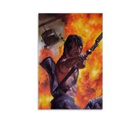 LITTPU Stampa artistica da parete con eroe d'azione, poster retrò con fiamme vibranti, decorazione cinematografica per la casa, stile vintage, articolo da collezione per gli amanti del cinema, idea