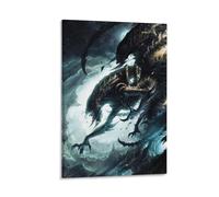 LITTPU Stampa artistica di creatura aliena, decorazione da parete fantascientifica, poster con bestia mitica, opera d'arte unica per la casa, stile gotico, articolo da collezione per i fan, colori