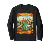 Lituania Retro Comic Vintage Baltic Pop Art Maglia a Manica