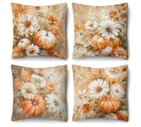Lituor Federe Cuscini Divano 30x30 cm Fiore di zucca,Decorativi Quadrato Morbido Copricuscini,Set di 4 Fodera Cuscini Beige Arancione per Soggiorno Camera da Letto Giardino all'aperto Decor