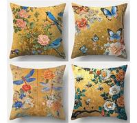 Lituor Federe Cuscini Divano 40x40 cm Uccelli dei fiori,Decorativi Quadrato Morbido Copricuscini,Set di 4 Fodera Cuscini Stile cinese per Soggiorno Camera da Letto Giardino all'aperto Decor