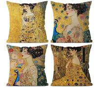Lituor Federe Cuscini Divano 45x45 cm Set di 4 Donne famose Copricuscini In Velluto Decorativi Le donne di Klimt Fodere per Cuscini Quadrato per Cuscino Letto Casa Decorazione